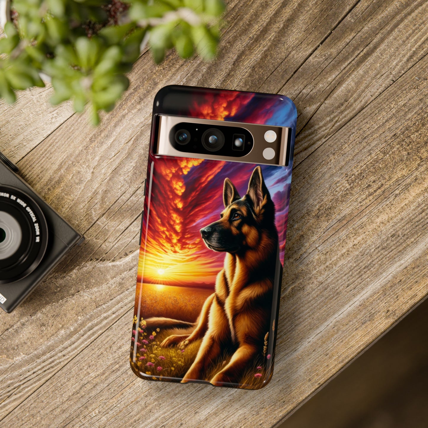 German Shepherd Watching a Sunset Phone Case