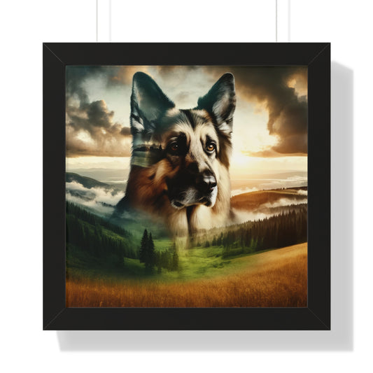 Romanticism and double exposure German Shepherd Framed Poster Painting 16x16