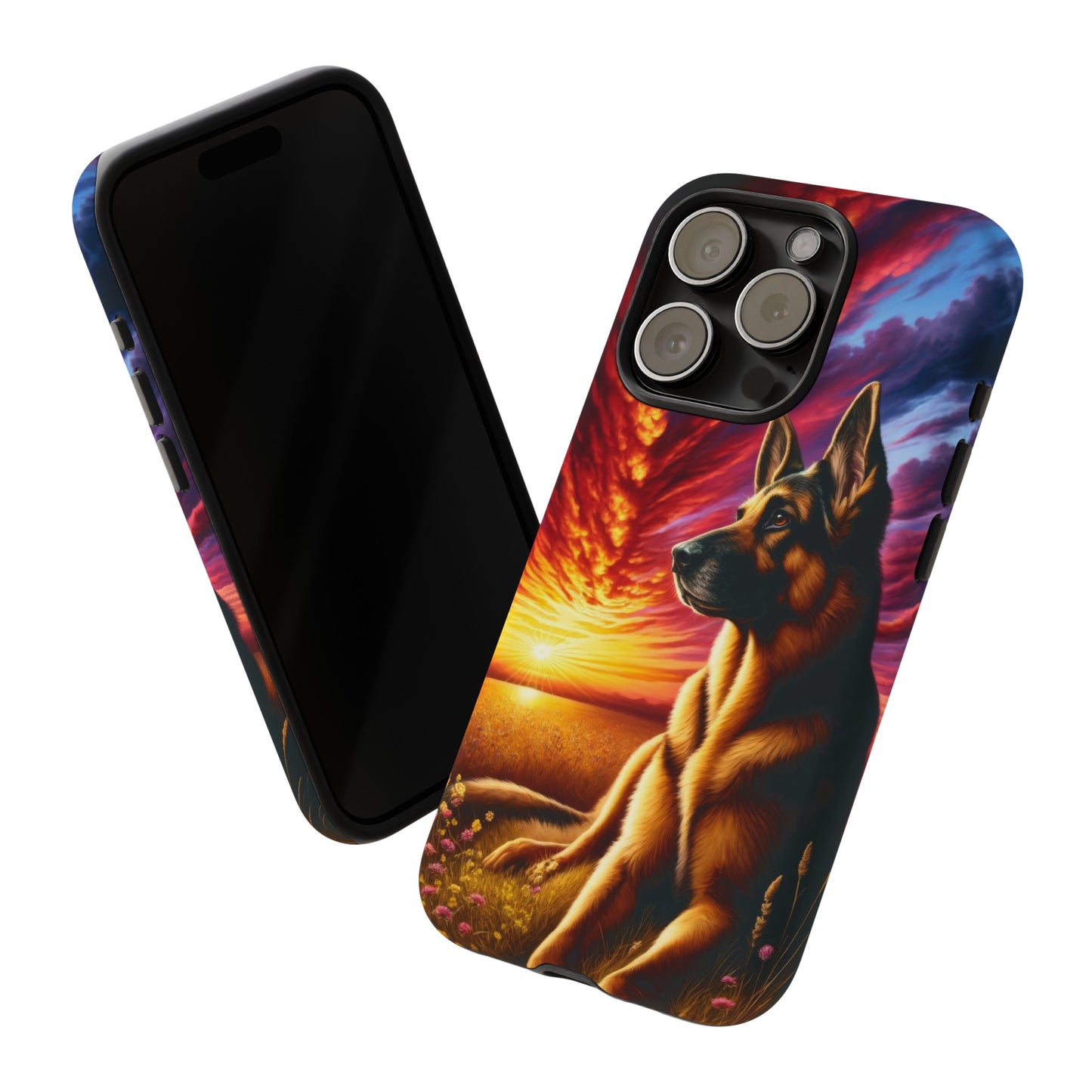 German Shepherd Watching a Sunset Phone Case