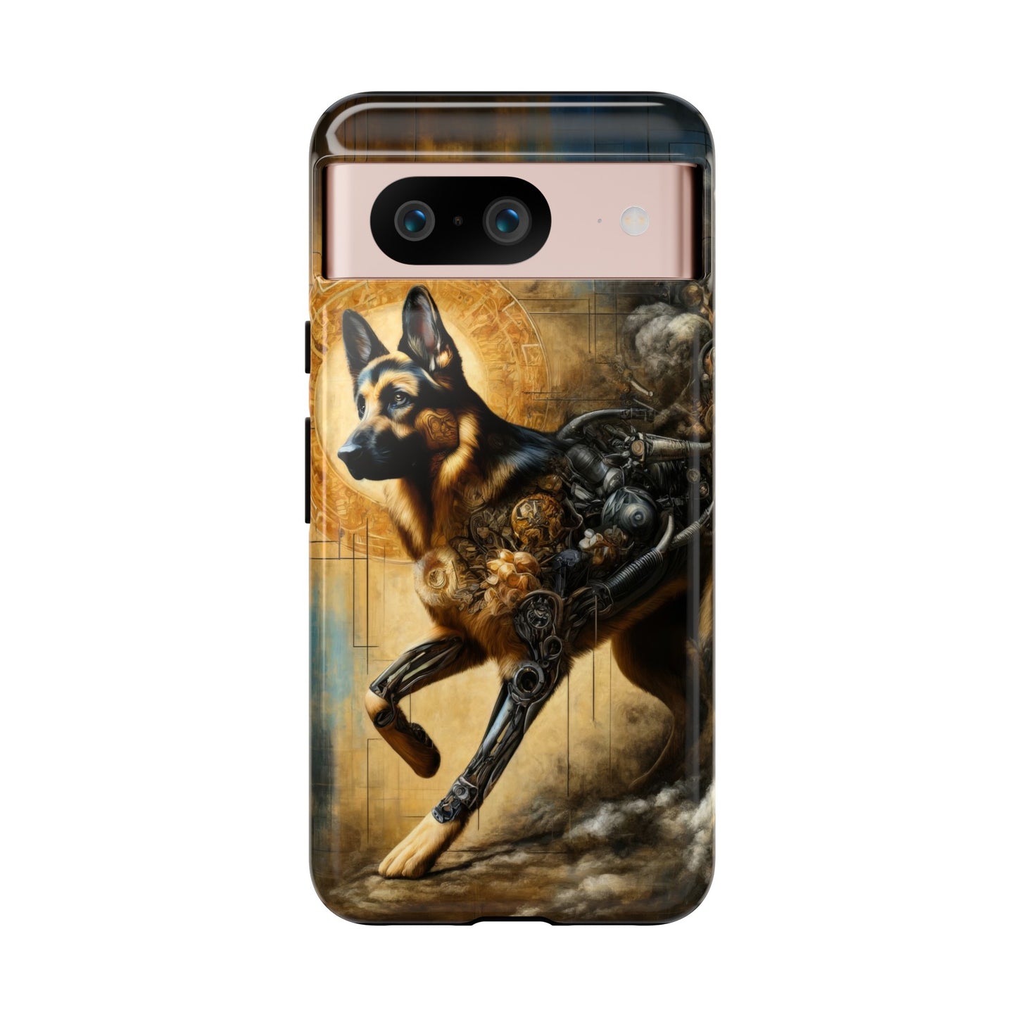 Byzantine, charcoal, and cybernetic German Shepherd Phone Case