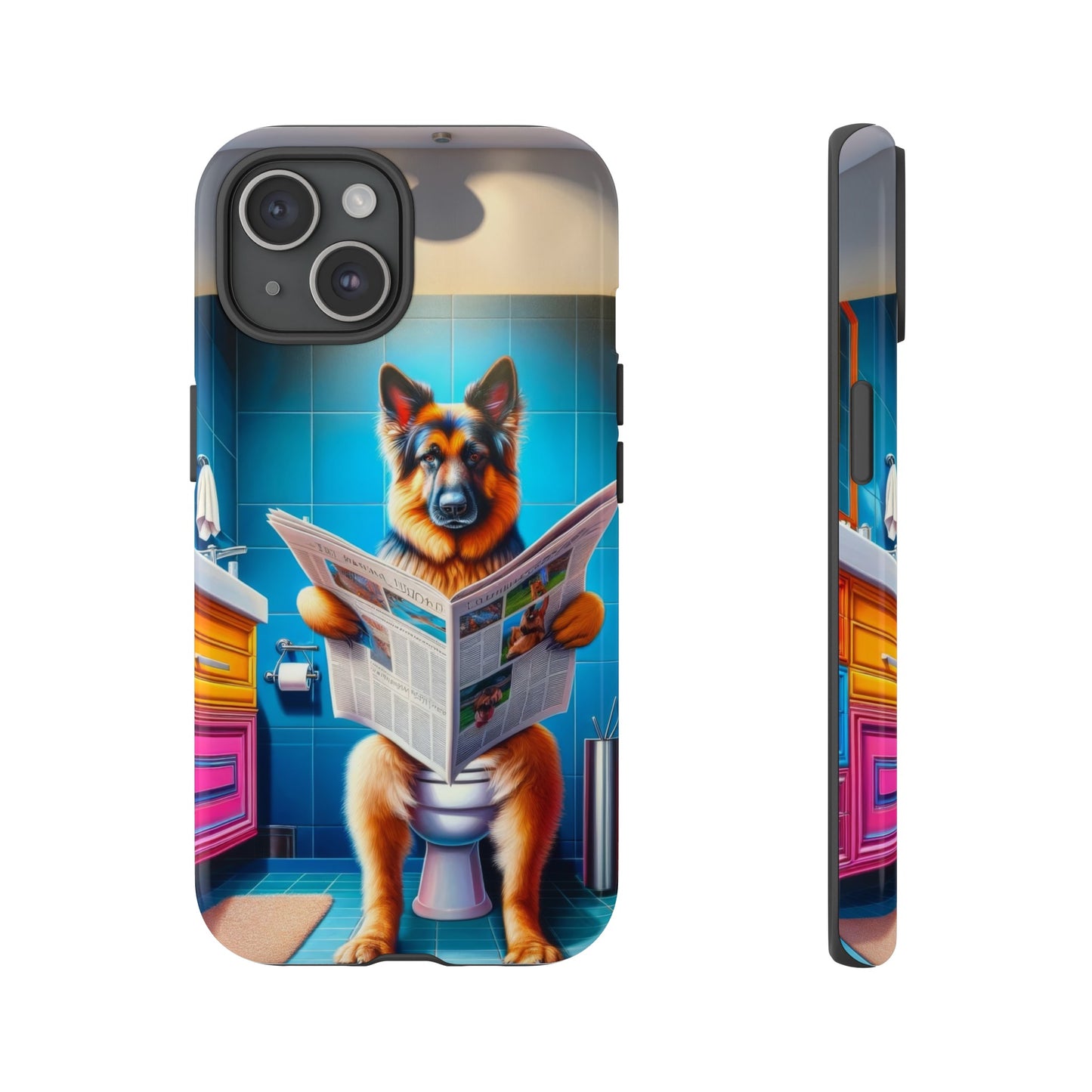 German Shepherd using a toilet Phone Case