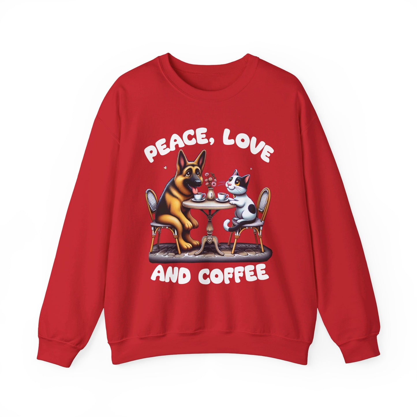 Peace, Love, and Coffee Sweatshirt (10 colors) (German Shepherd)