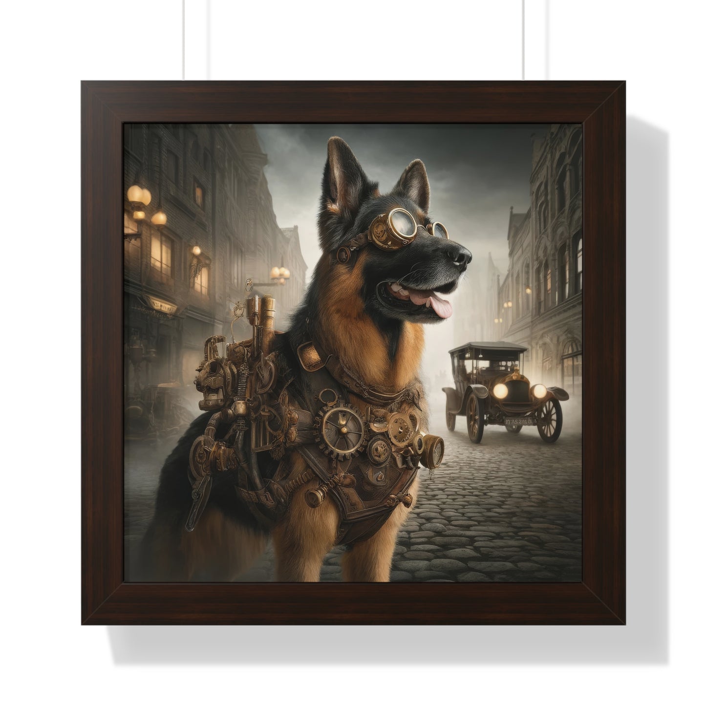 Realism and steampunk German Shepherd Framed Poster Painting 16x16