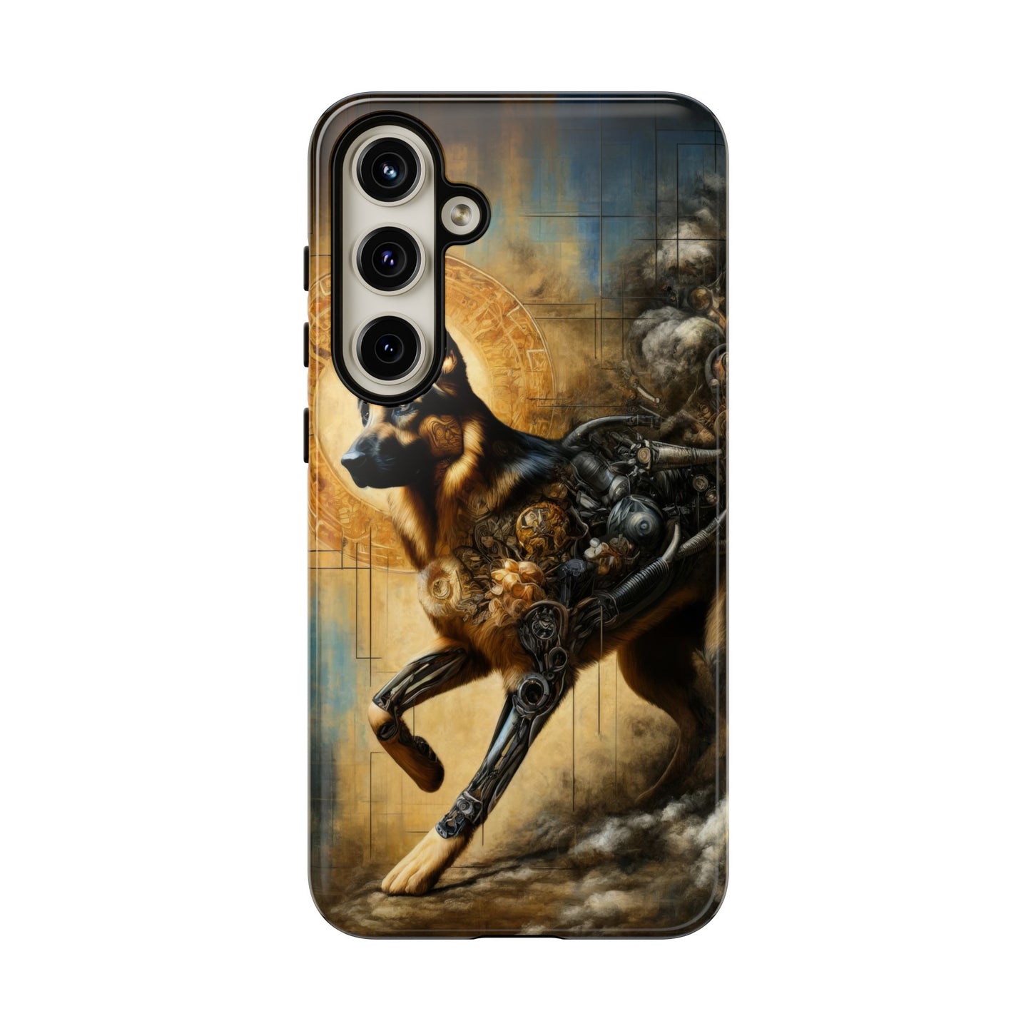 Byzantine, charcoal, and cybernetic German Shepherd Phone Case