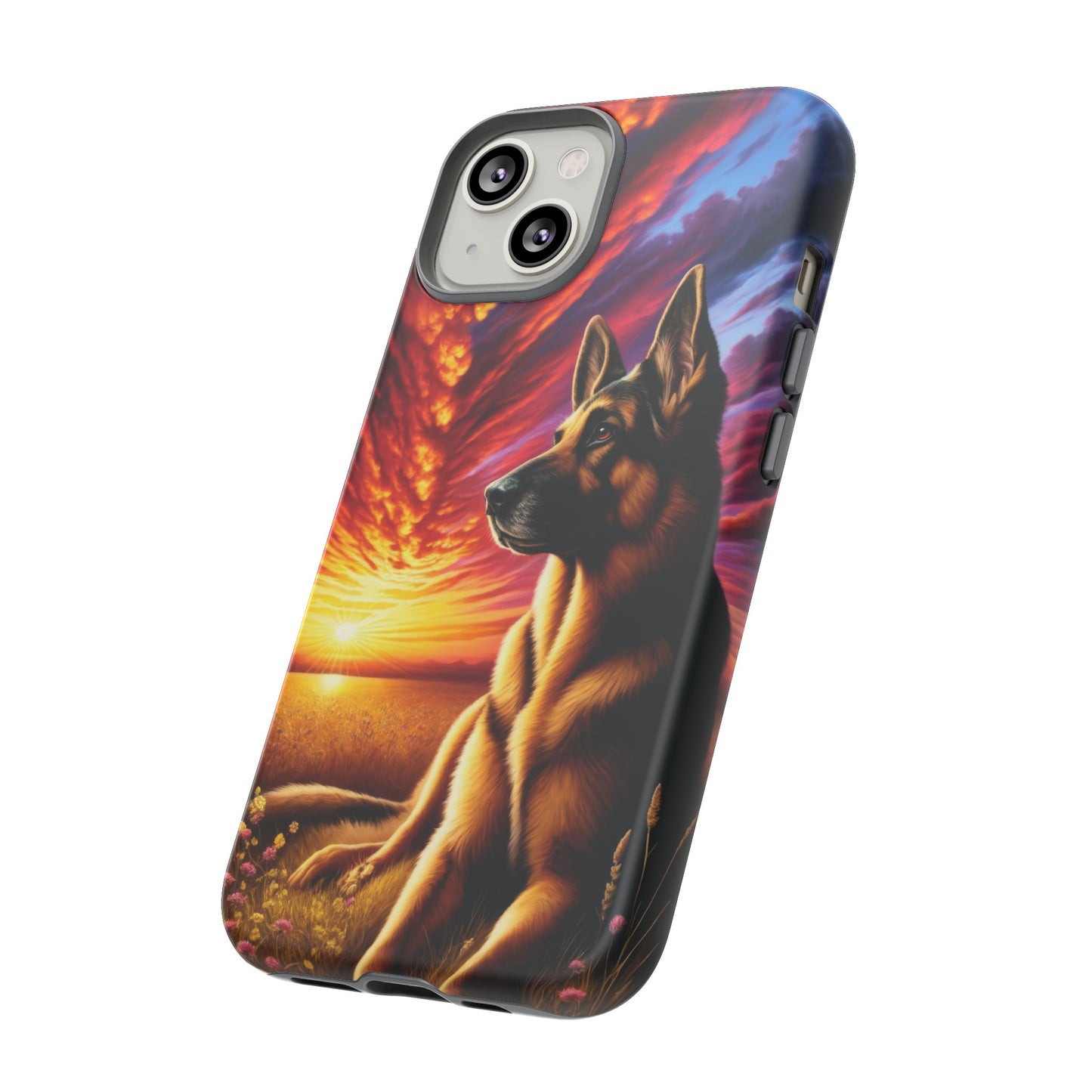 German Shepherd Watching a Sunset Phone Case