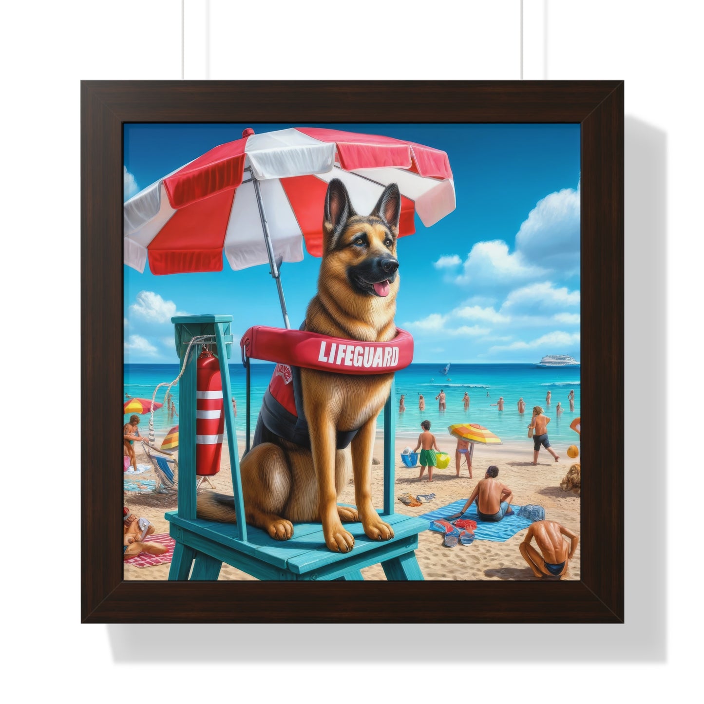 German Shepherd Lifeguard Framed Poster Painting 16x16