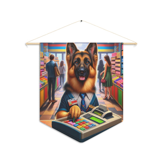 German Shepherd Operating a cash register Pennant