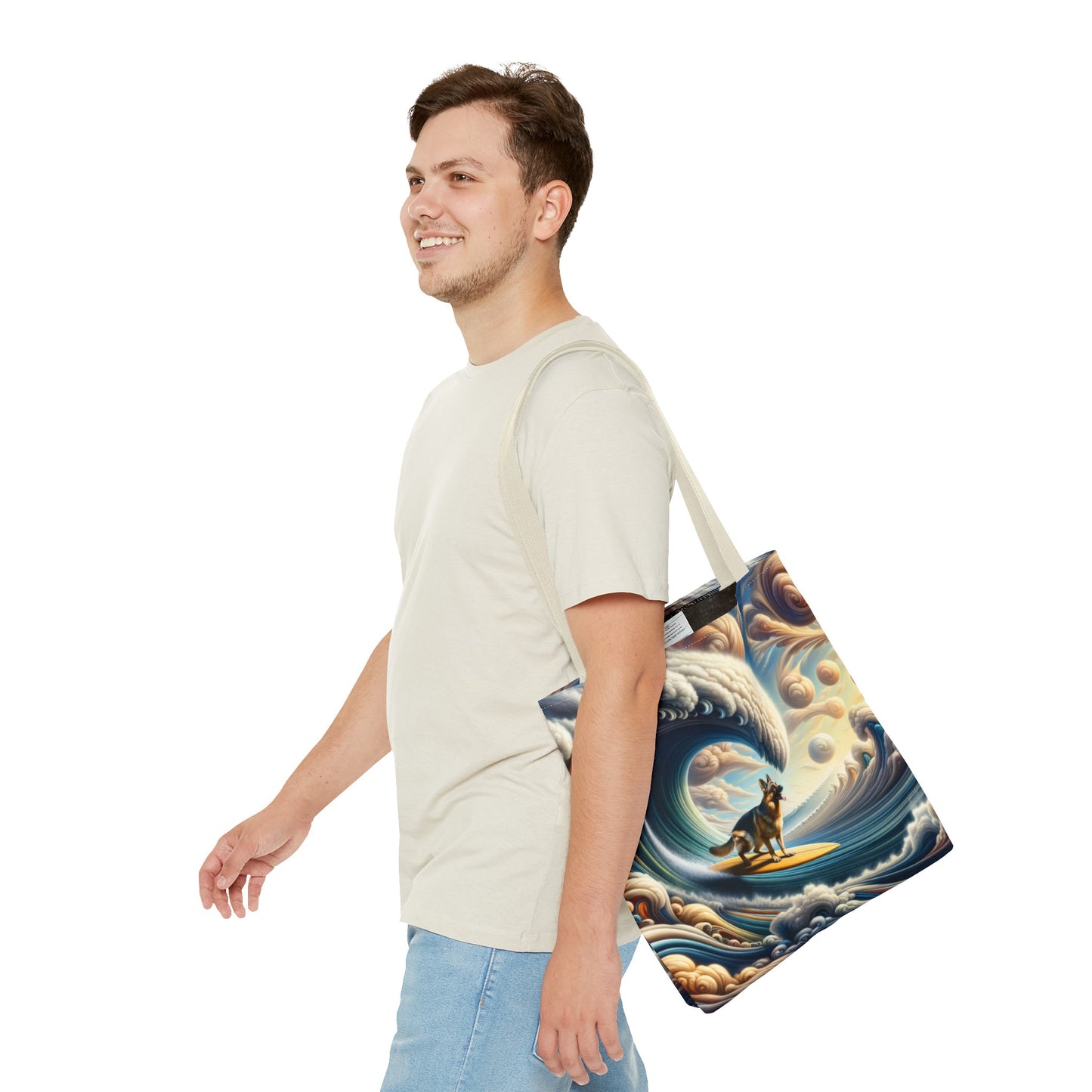 German Shepherd Surfing Tote Bag